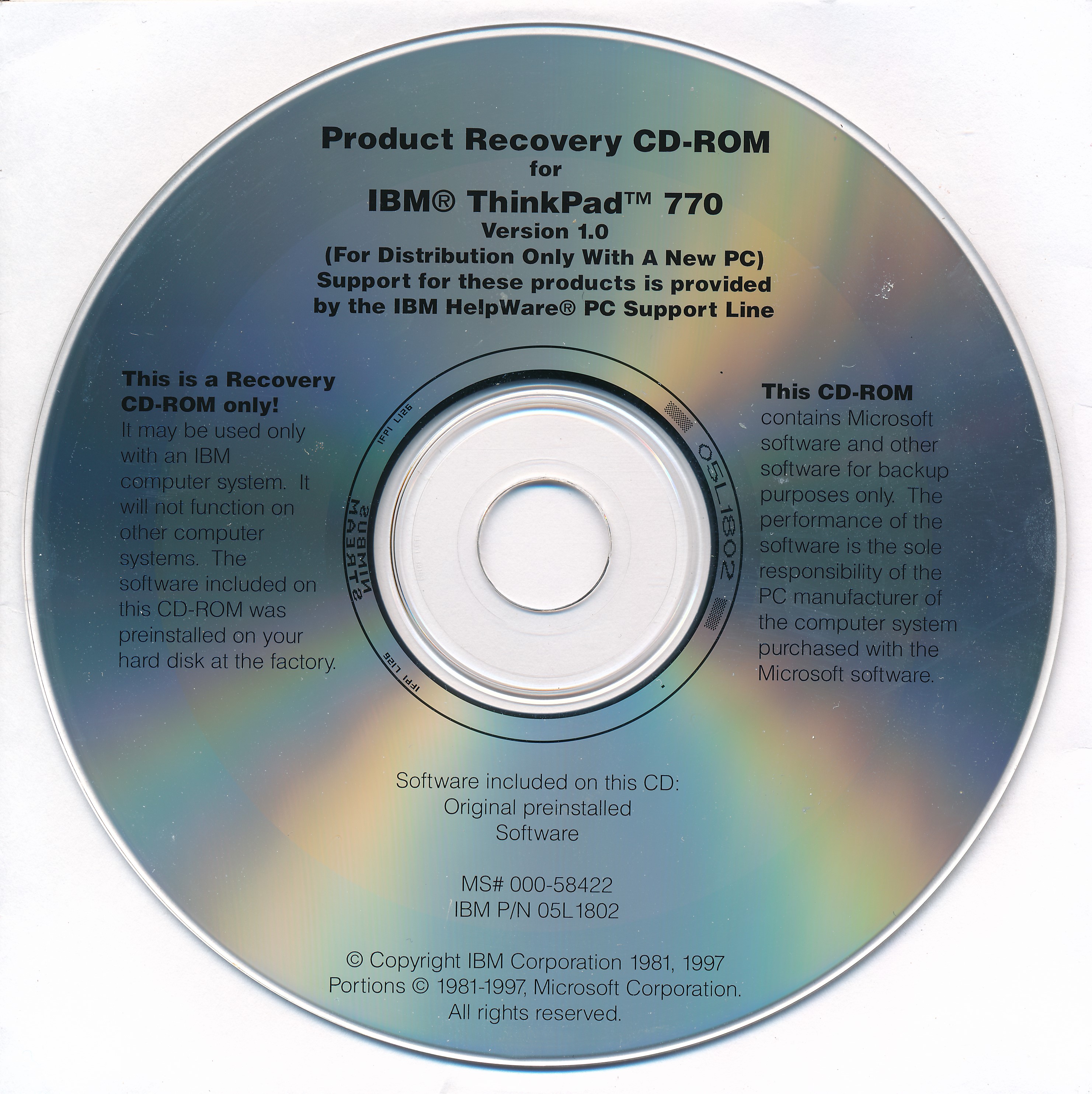 IBM ThinkPad 770 Recovery CD-ROM [EJUSFA0] : IBM : Free Download
